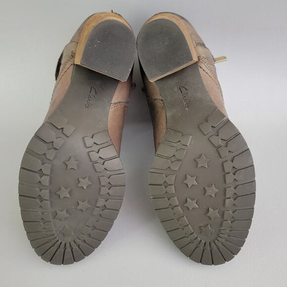 Clarks Artisan Mission Halle Boots Womens 9 Zip Ankle Bootie Brown Leather Heels - Picture 7 of 10